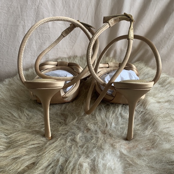 Alias Mae Bowie Champagne Satin Heels with Bow and Ankle strap - Picture 8 of 13